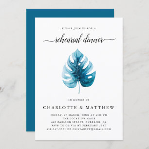 Minimal Watercolor Tropical Leaf  Rehearsal Dinner Invitation