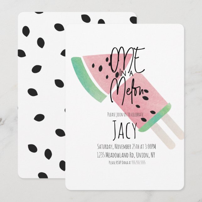 Minimal Watercolor Watermelon Confetti Seeds Invitation (Front/Back)