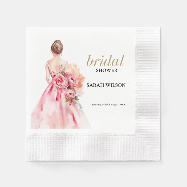 Minimal Watercolor Wedding Gown Bridal Shower  Napkins (Front)