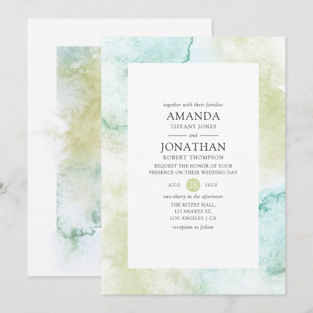 Minimal Watercolor Wedding Invitation (Front/Back)
