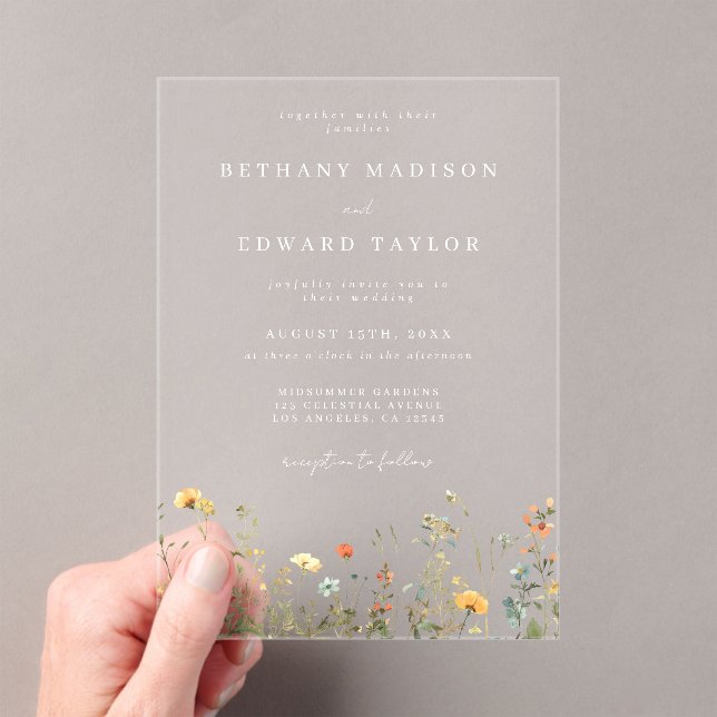 Minimal Watercolor Wildflower Wedding Acrylic Invitations (Insitu (Handheld))