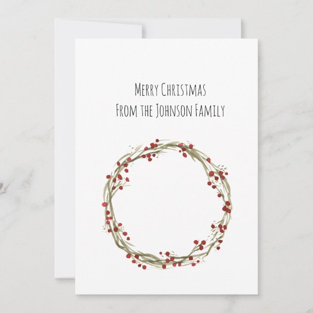 Minimal Watercolor Wreath Christmas Card no photo (Front)