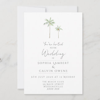 Minimal Watercolour Palm Tree Wedding Invitation