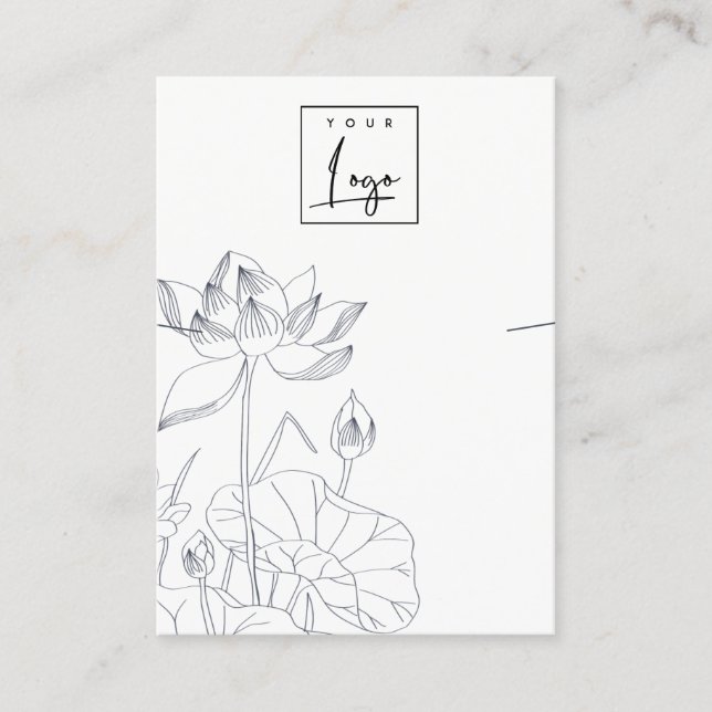 Minimal Waterlily Floral Sketch Necklace Display Business Card (Front)