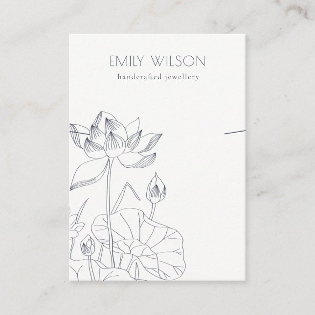 Minimal Waterlily Floral Sketch Necklace Display Business Card (Front)