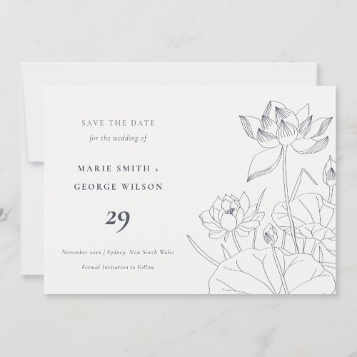 Minimal Waterlily Floral Sketch Save The Date Card