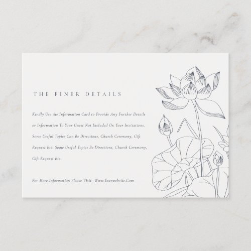 Minimal Waterlily Floral Sketch Wedding Details Enclosure Card