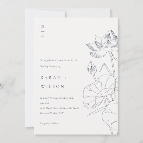 Minimal Waterlily Floral Sketch Wedding Invite