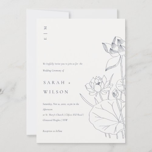 Minimal Waterlily Floral Sketch Wedding Invite