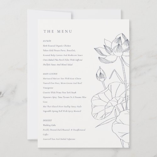 Minimal Waterlily Floral Sketch Wedding Menu Card