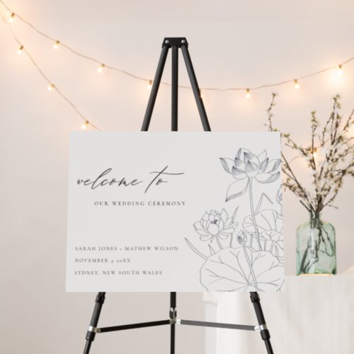 Minimal Waterlily Floral Sketch Wedding Welcome Foam Board