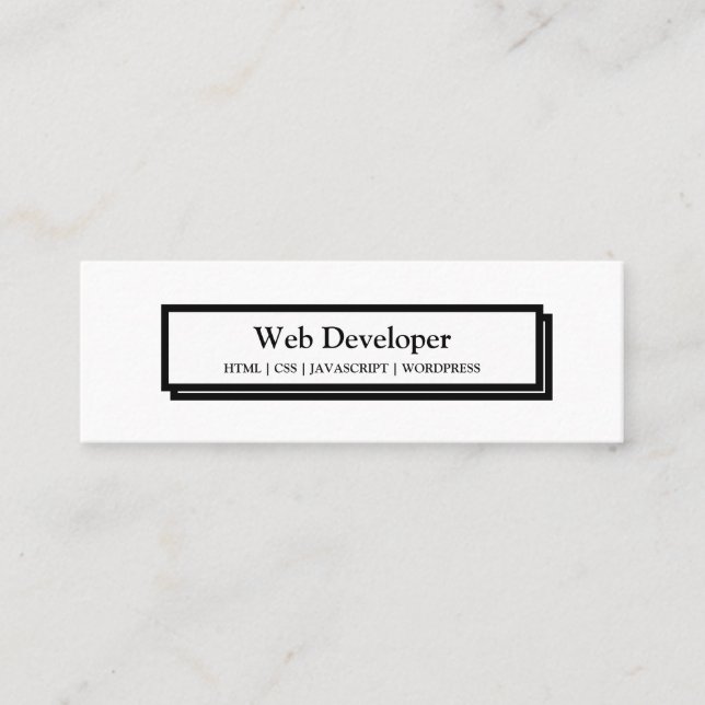 Minimal Web developer white black website button Mini Business Card (Front)