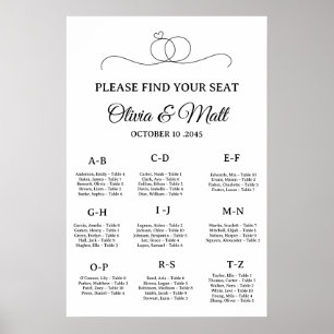 Minimal Wedding Alphabetical Seating Chart Poster