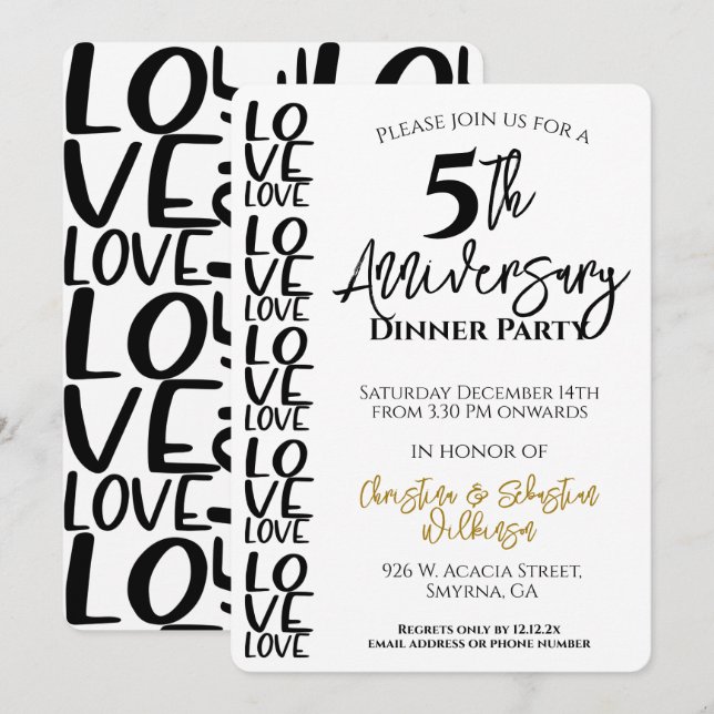  Minimal Wedding Anniversary Dinner Party Invitation (Front/Back)