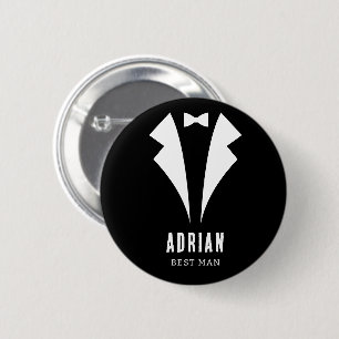 Minimal Wedding Best Man Name Black Tuxedo Button