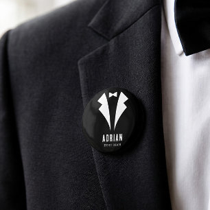 Minimal Wedding Best Man Name Black Tuxedo Button