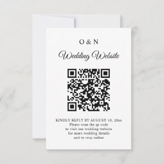 Minimal Wedding Black and White QR Code RSVP Card