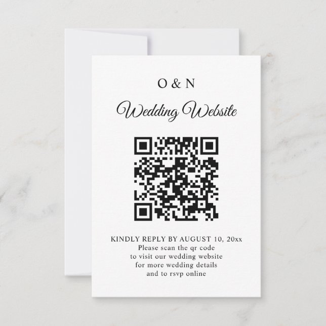 Minimal Wedding Black and White QR Code RSVP Card (Front)