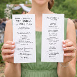 Minimal Wedding Ceremony Program Template<br><div class="desc">This elegant double-sided wedding program features a modern minimalist design with timeless typography. One side welcomes guests with the couple’s names, ceremony details, and order of events, while the reverse showcases the wedding party in a clean, organized layout. Fully customizable, this classic black-and-white program is perfect for formal, modern, or...</div>