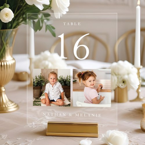 Minimal Wedding Couples Baby Photo Table Number Acrylic Sign