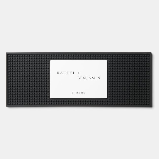 Minimal Wedding Custom Black and White Modern Bar Mat (Front)