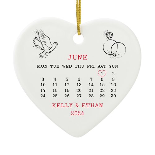Minimal Wedding Date Married  2024  Ceramic Ornament