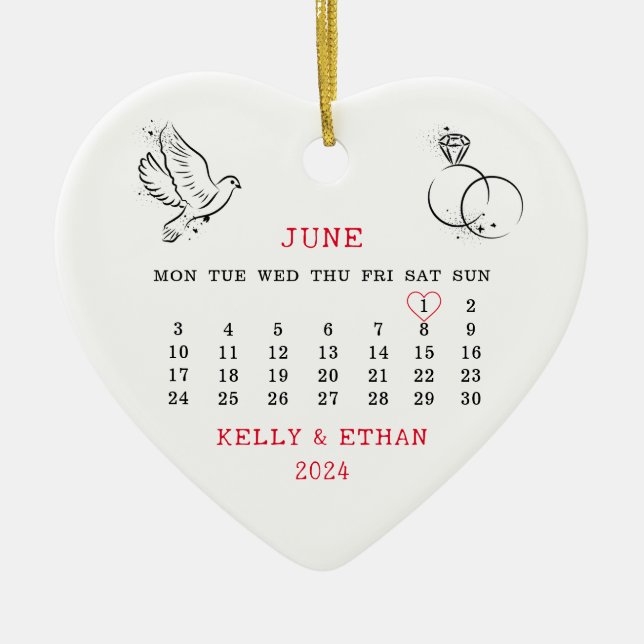 Minimal Wedding Date Married  2024  Ceramic Ornament (Front)