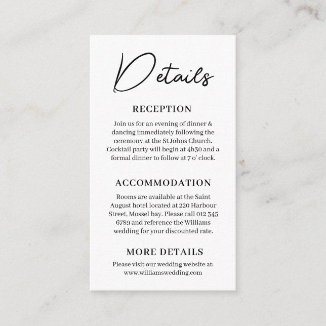 Minimal Wedding Details Enclosure Card (Front)