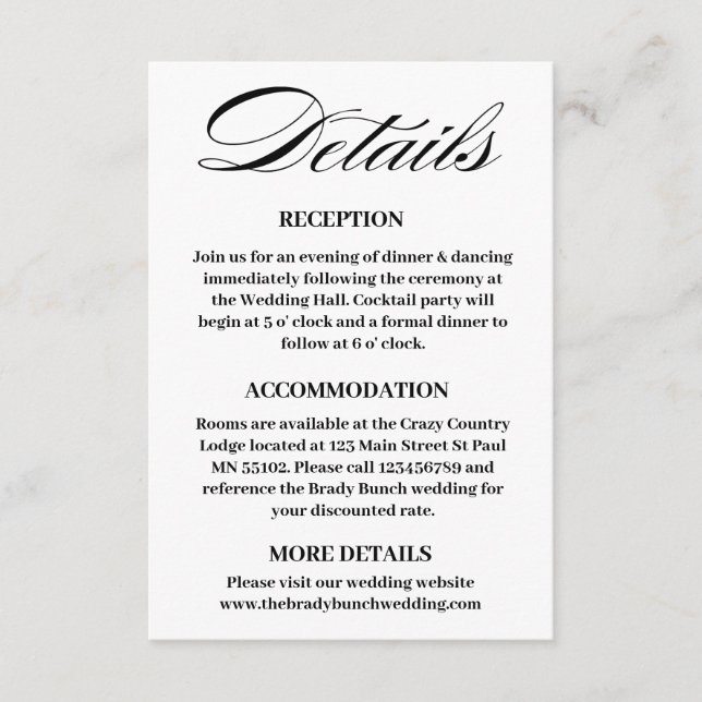 Minimal Wedding Details Enclosure Card (Front)