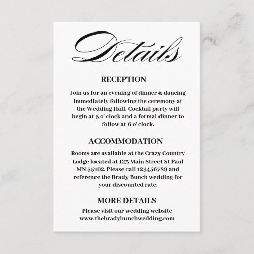 Minimal Wedding Details Enclosure Card