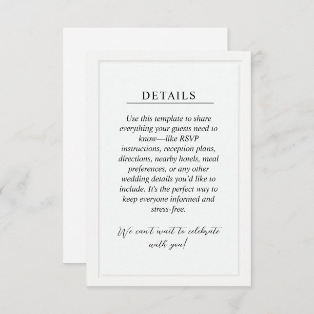 Minimal Wedding Details Enclosure Card (Front/Back)