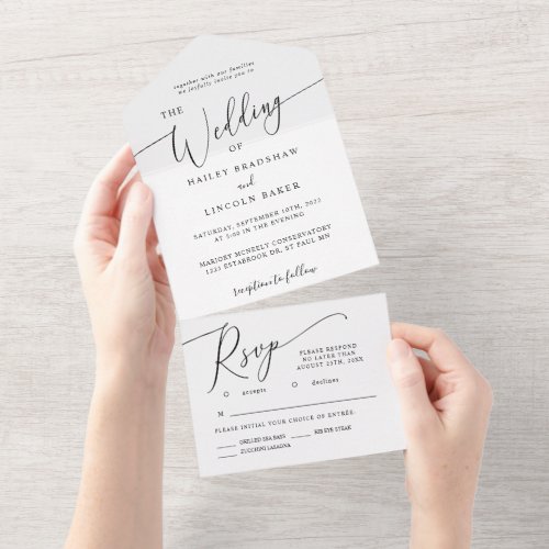 Minimal Wedding Elegant Script All In One Invitation