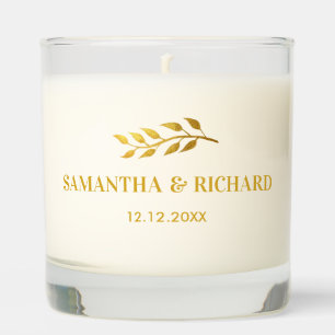 Minimal Wedding Gold Leaves Names Thank You Scented Candle