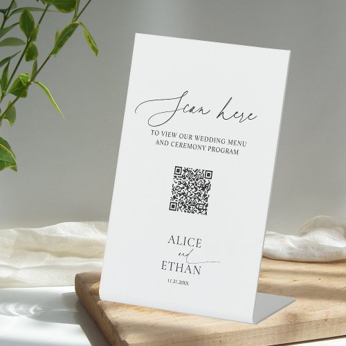 Minimal Wedding Online QR Code Pedestal Sign