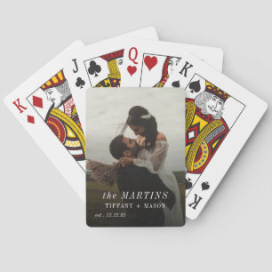 Minimal Wedding Photo Couples Family Name Poker Cards