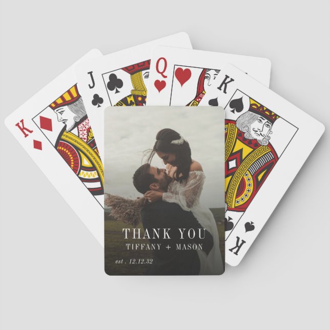 Minimal Wedding Photo Couples Thanks You Poker Cards (Back)