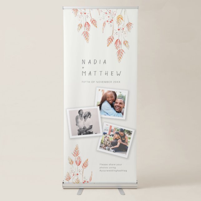 Minimal wedding photo grass and berries retractable banner (Front)