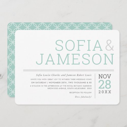 MINIMAL WEDDING plain modern type pastel gray mint Invitation