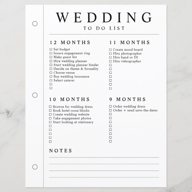 Minimal Wedding Planner 12 - 5 Months Binder Page (Front)
