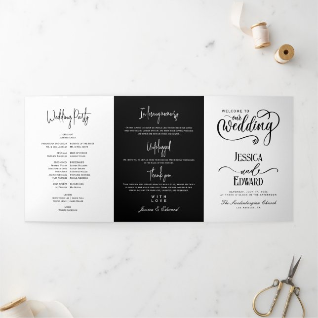 Minimal Wedding Program Black and White Elegant (Outside)