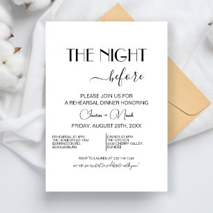 Minimal Wedding Rehearsal Dinner The Night Before  Invitation