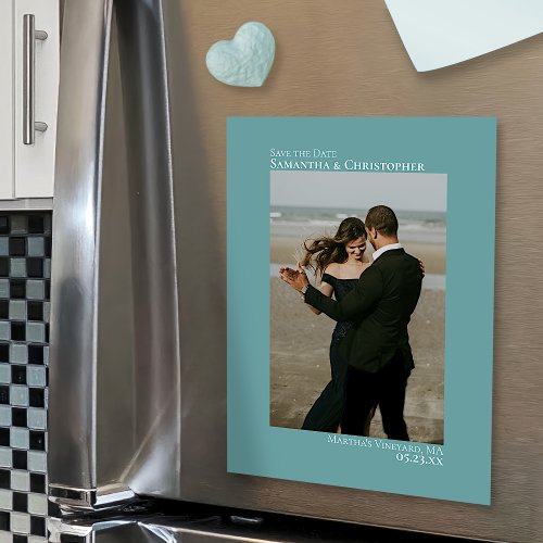 Minimal Wedding Save the Date Vertical Photo Teal Magnetic Invitation