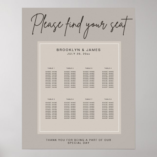 Minimal Wedding Seating Chart Find Your Seat (Front)