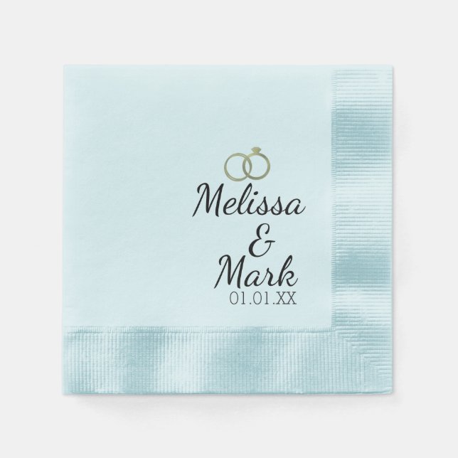Minimal Wedding Simple Gold Ring Blue Monogram Napkins (Front)