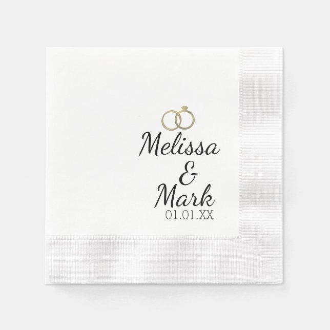 Minimal Wedding Simple Gold Ring White Monogram Napkins (Front)