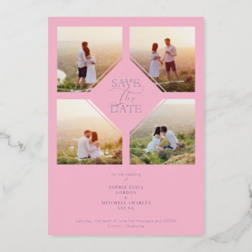 Minimal Wedding Soft Blush Pink  Silver 4_Photos  Foil Invitation