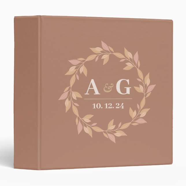 Minimal Wedding Style Flower Cycle Custom Monogram 3 Ring Binder (Front/Spine)