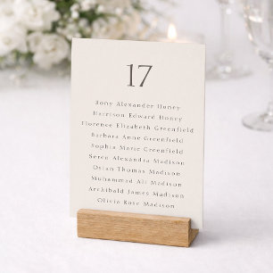 Minimal Wedding Table Number with Guest List