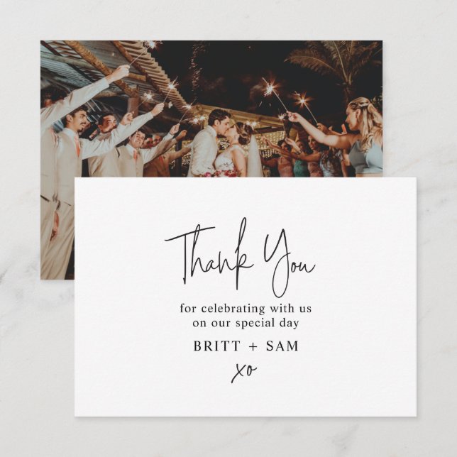 Minimal Wedding Thank You Handwritten Custom Photo Card (Front/Back)