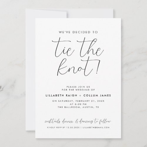 Minimal Wedding Tie the Knot intimate Simple Invitation